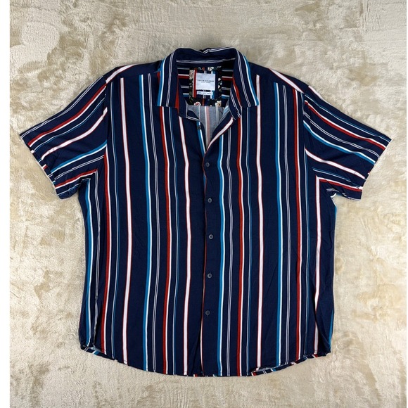 Denim & Flower Other - Denim & Flower Ricky Singh Mens Large Navy Blue Red Striped Viscose Size L Shirt